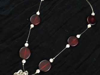 Red with Silver Flower Necklace