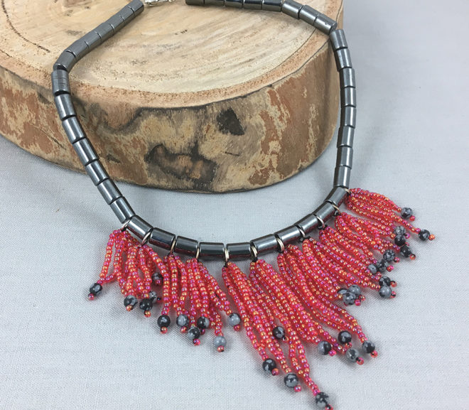 Silver and Red Choker Necklace