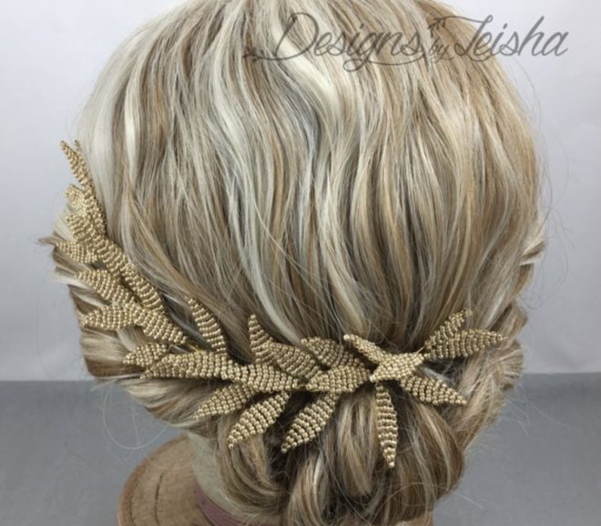 Gold Beaded Leaves Hair Accessory