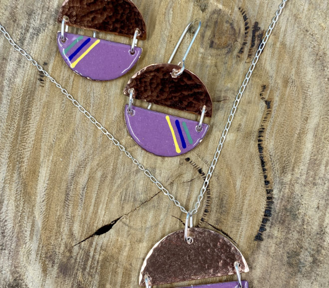 Purple Circle Necklace and Earrings
