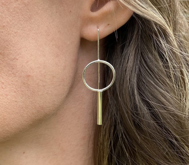 Circle and Tube Silver Earrings