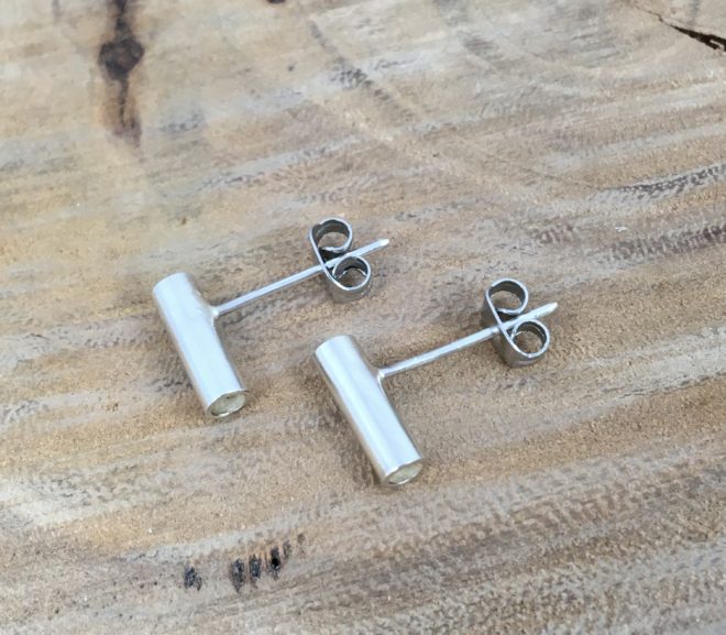 Silver Tube Stud Earrings